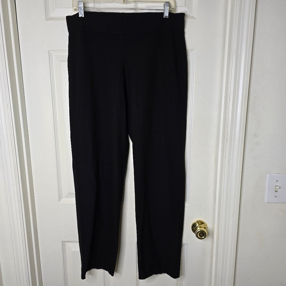Classic Black Eileen‎ Fisher Women's straight leg knit elastic waist Pants M